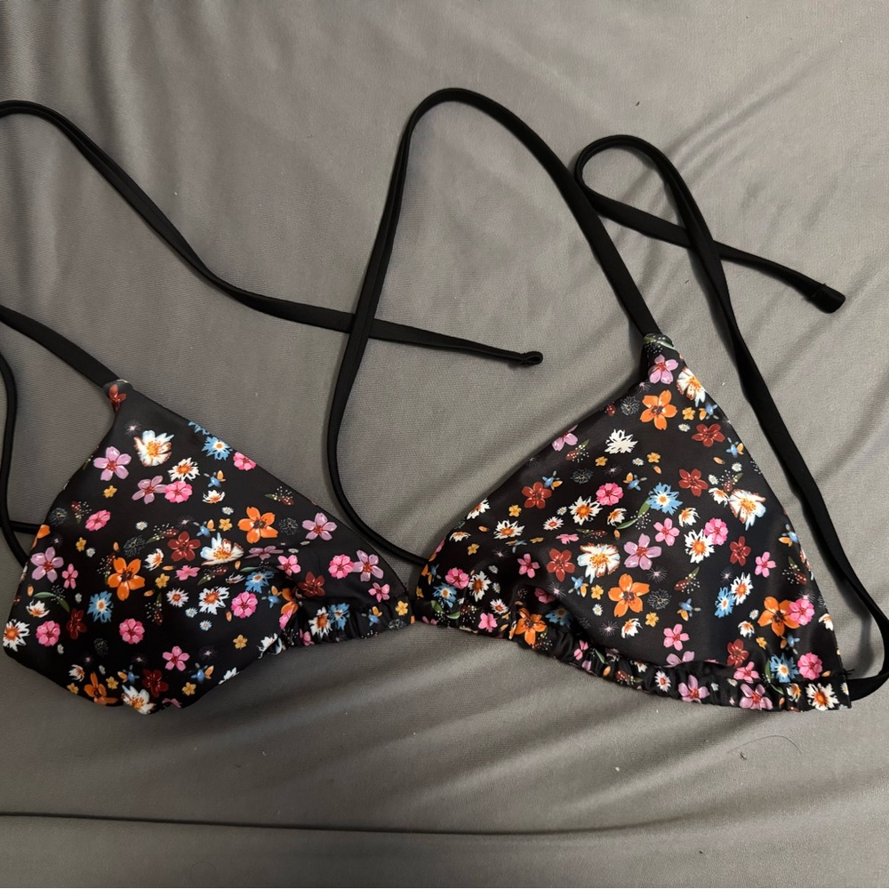 Floral Black Bikini Top